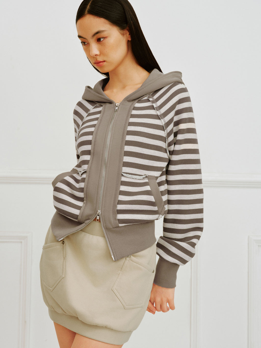Color-Blocked Raglan Two-Way Zip Hoodie