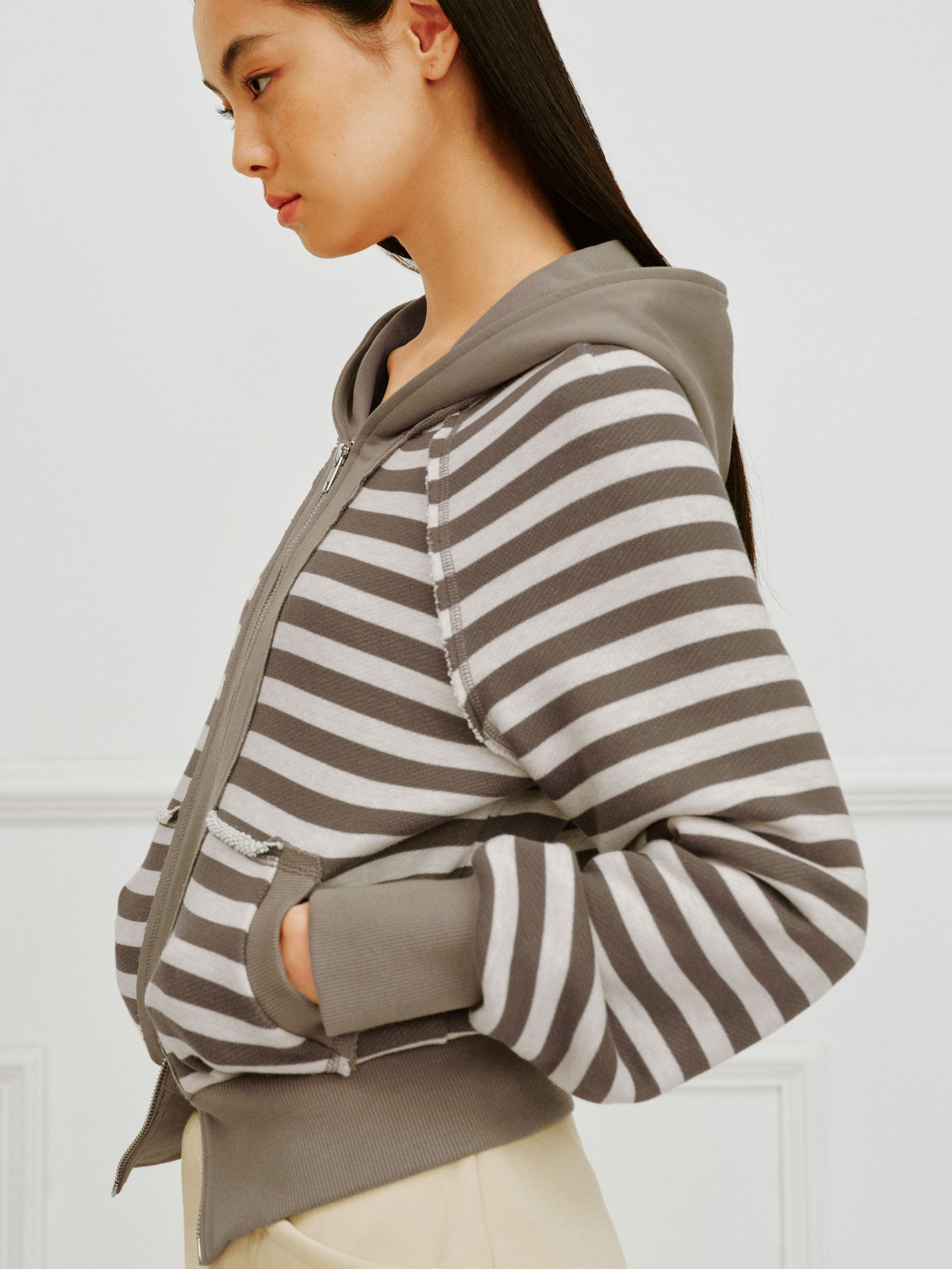Color-Blocked Raglan Two-Way Zip Hoodie