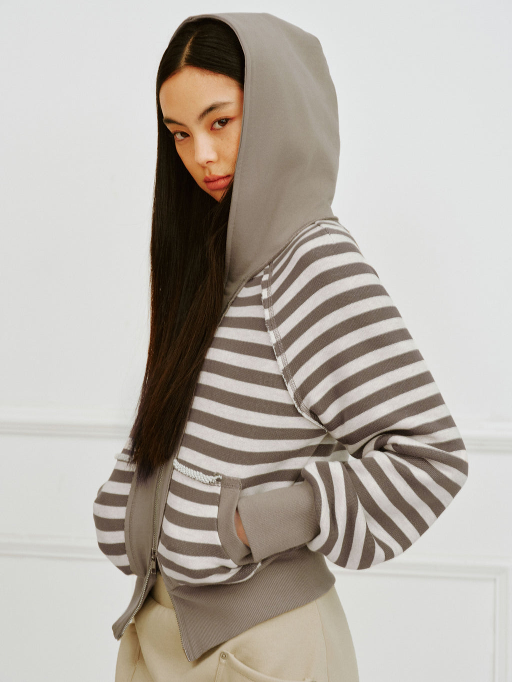 Color-Blocked Raglan Two-Way Zip Hoodie