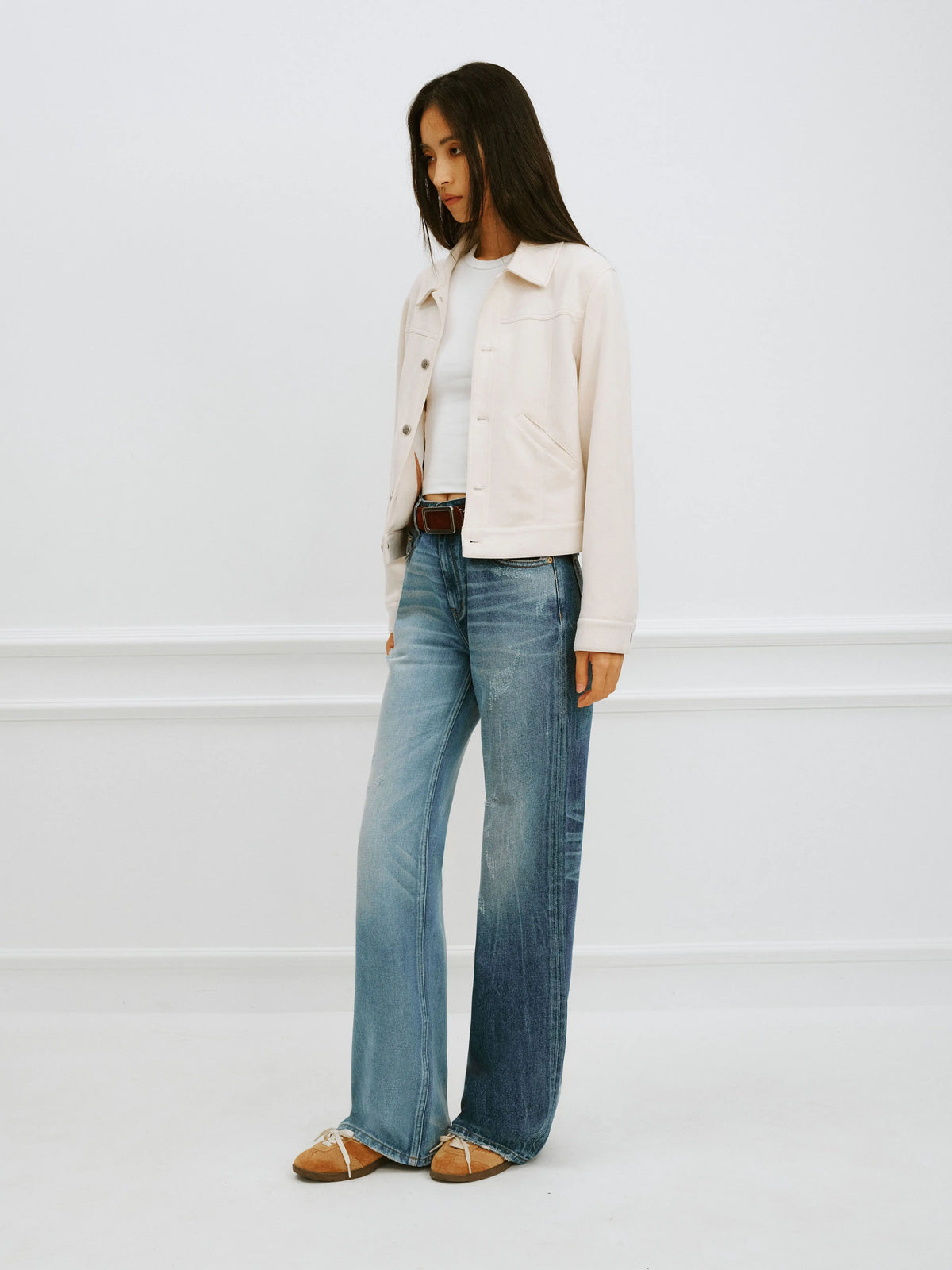 #1980 Spliced Distressed Straight Jeans