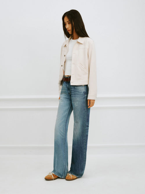 #1980 Spliced Distressed Straight Jeans