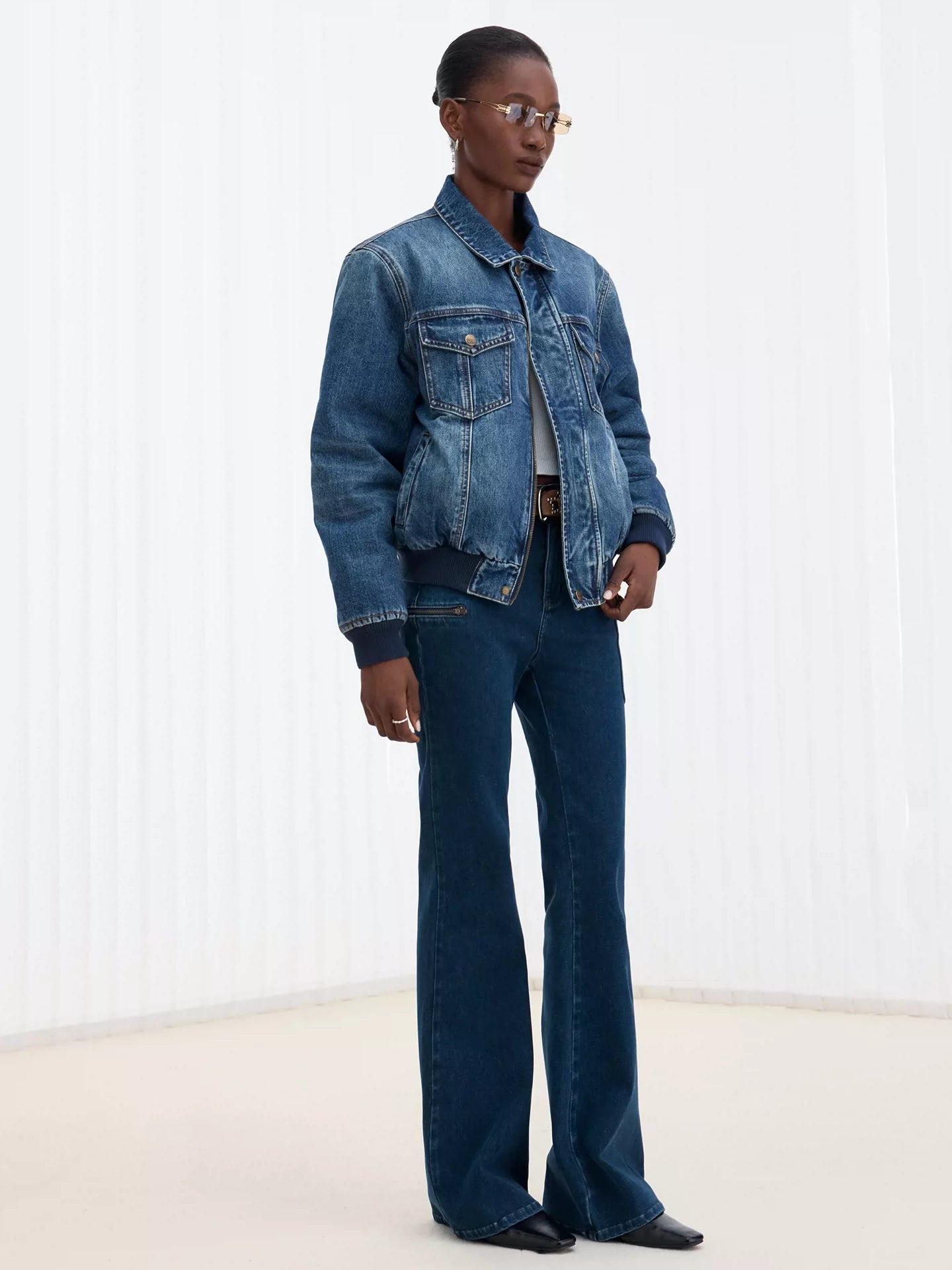 IFIKNOW Custom-Ribbed Washed Denim Padded Jacket