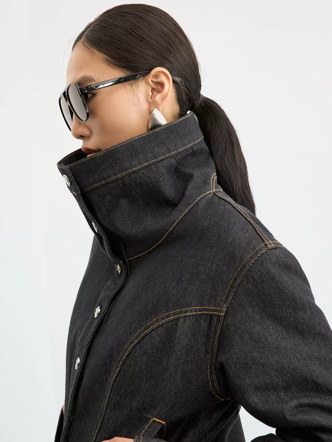 IFIKNOW Collared Raw Denim Padded Jacket