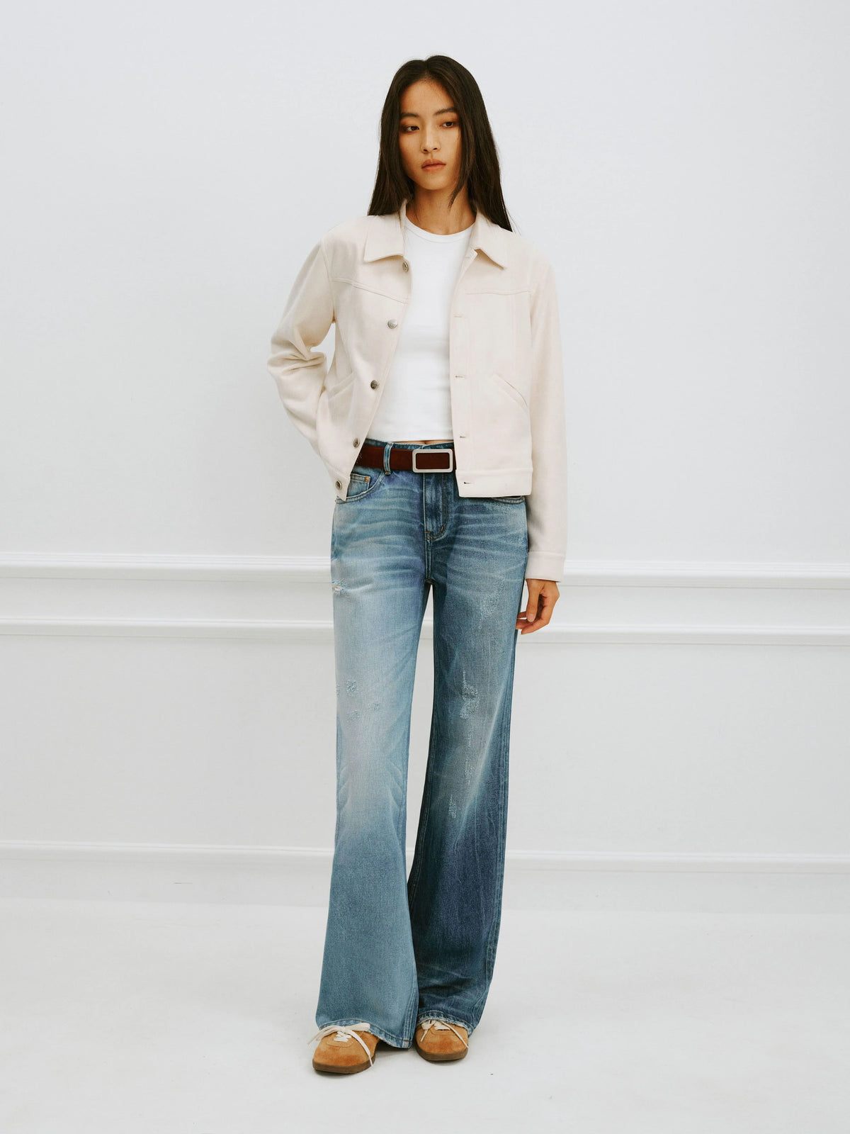 #1980 Spliced Distressed Straight Jeans