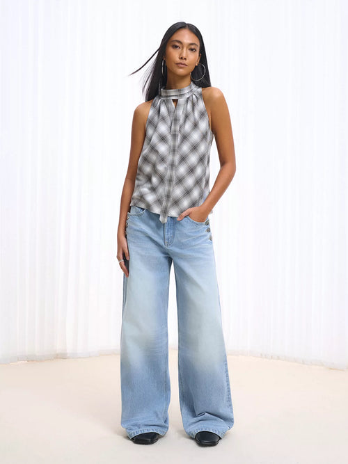 6-Button Ocean Wash Wide-Leg Jeans