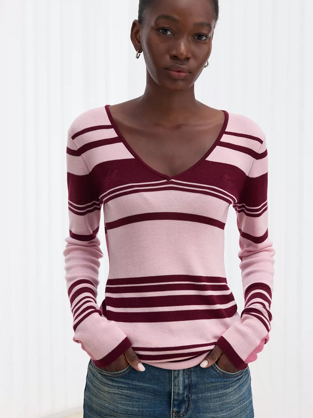 IFIKNOW Paneled Contrast-Stripe Lyocell-Wool Top