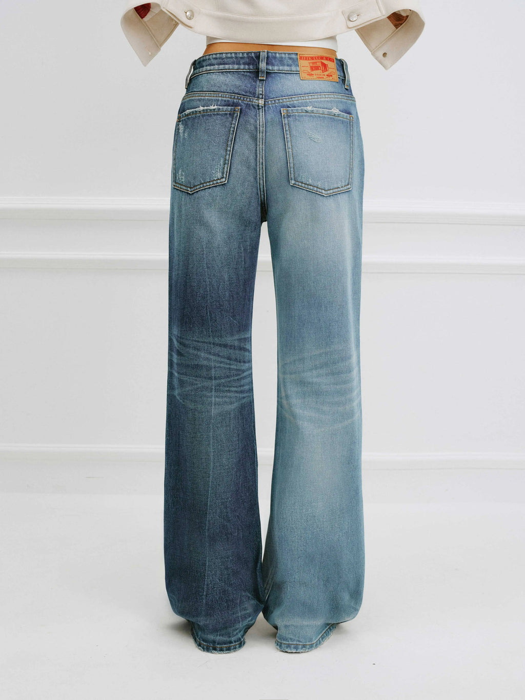#1980 Spliced Distressed Straight Jeans