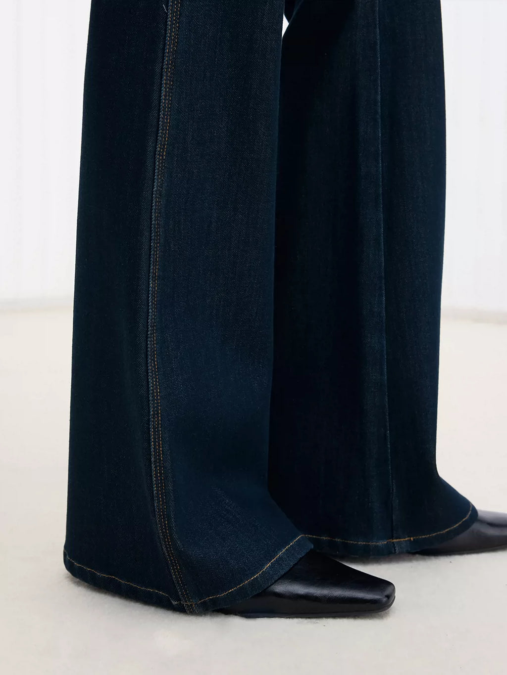Deconstructed Green-Cast Micro-Flare Jeans