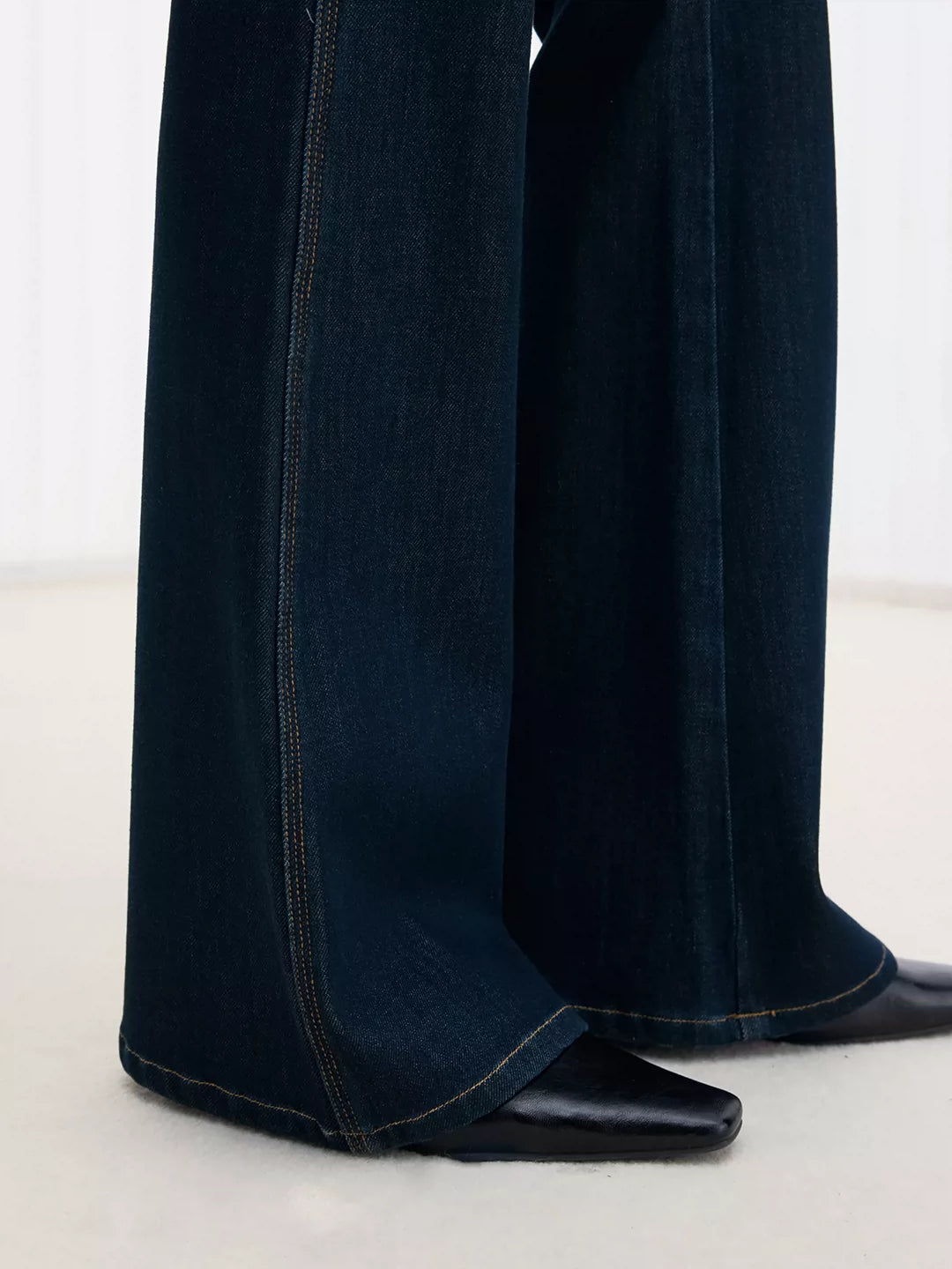 Deconstructed Green-Cast Micro-Flare Jeans