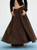 Heavy-Wash Corduroy V-Waist Maxi Skirt