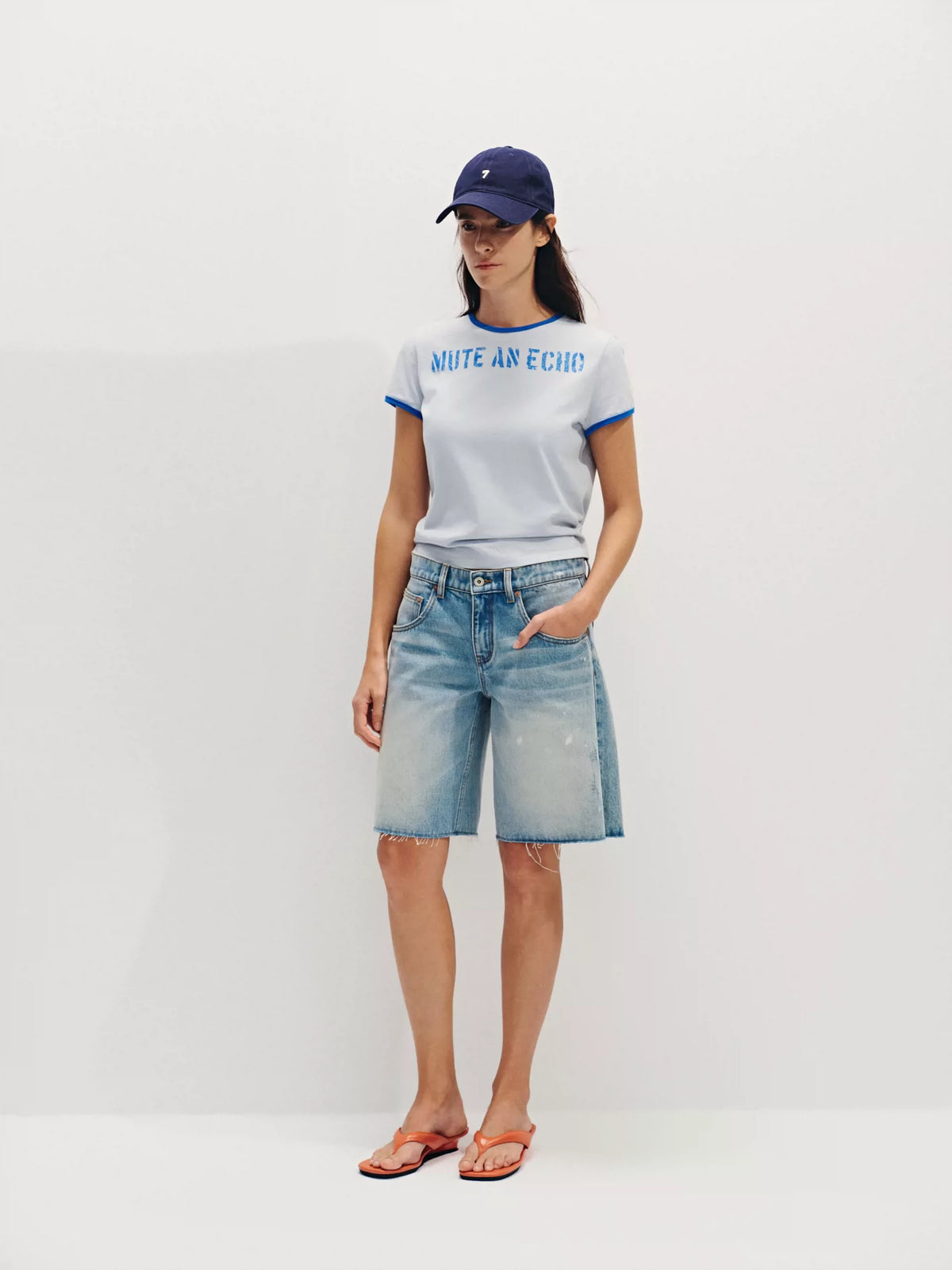 Splatter-Paint Ice-Blue Low-Rise Baggy Denim Jorts