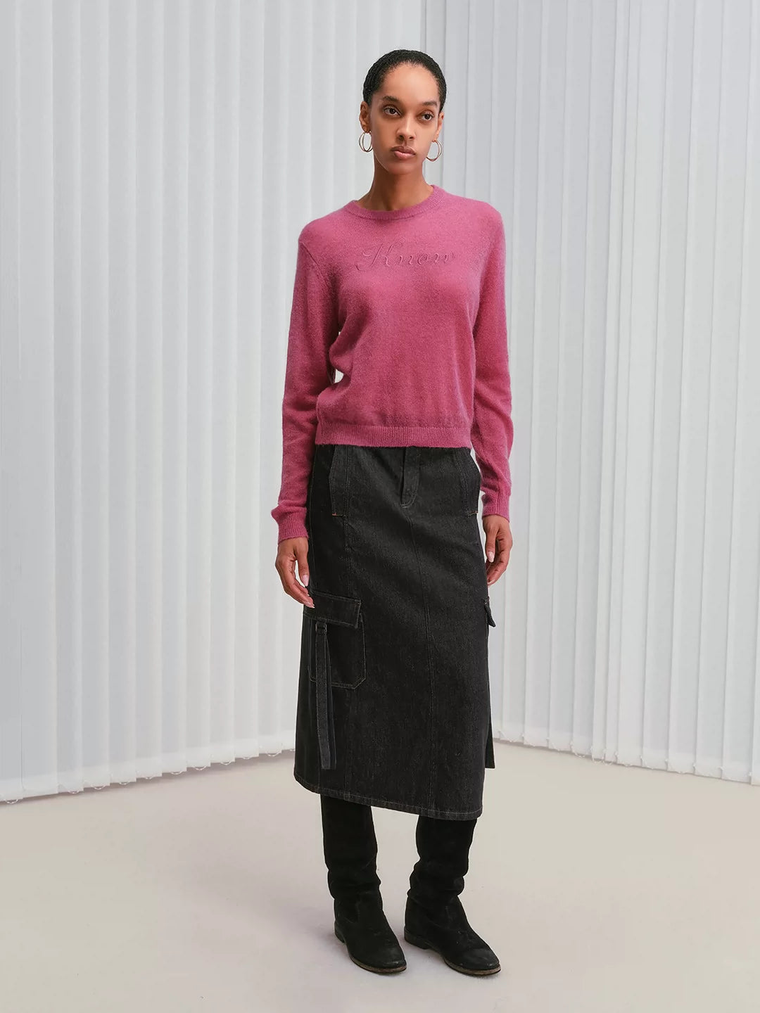 IFIKNOW Colorfast Raw Denim Cargo Maxi Skirt