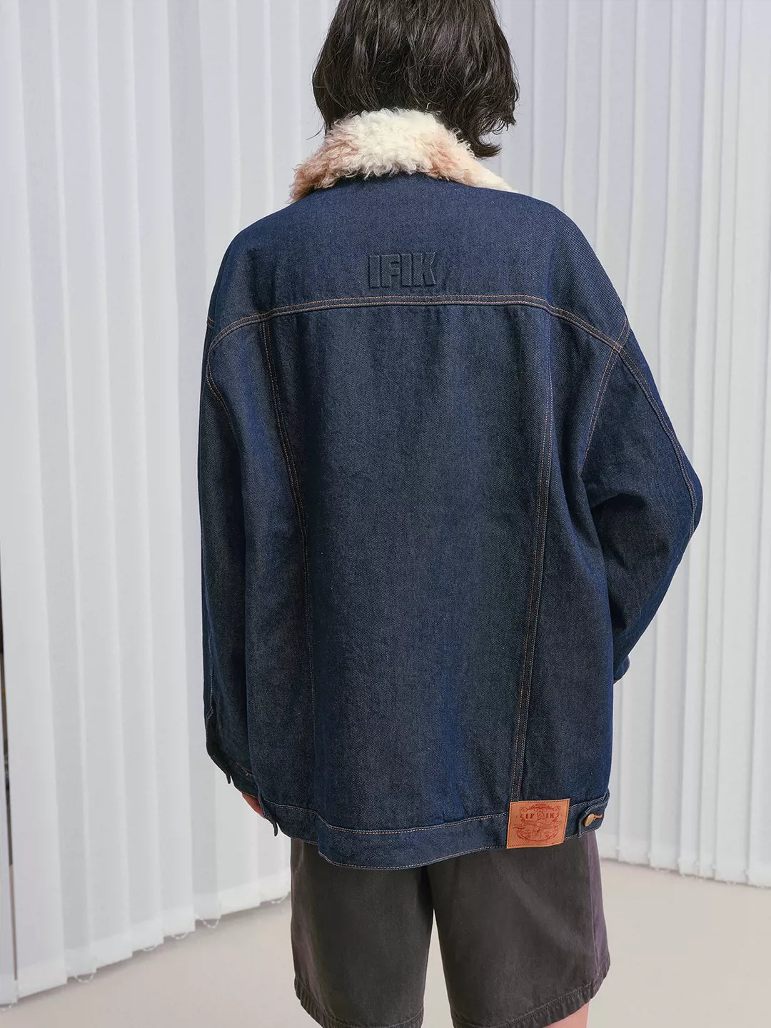 Shearling-Collar Padded Denim Jacket