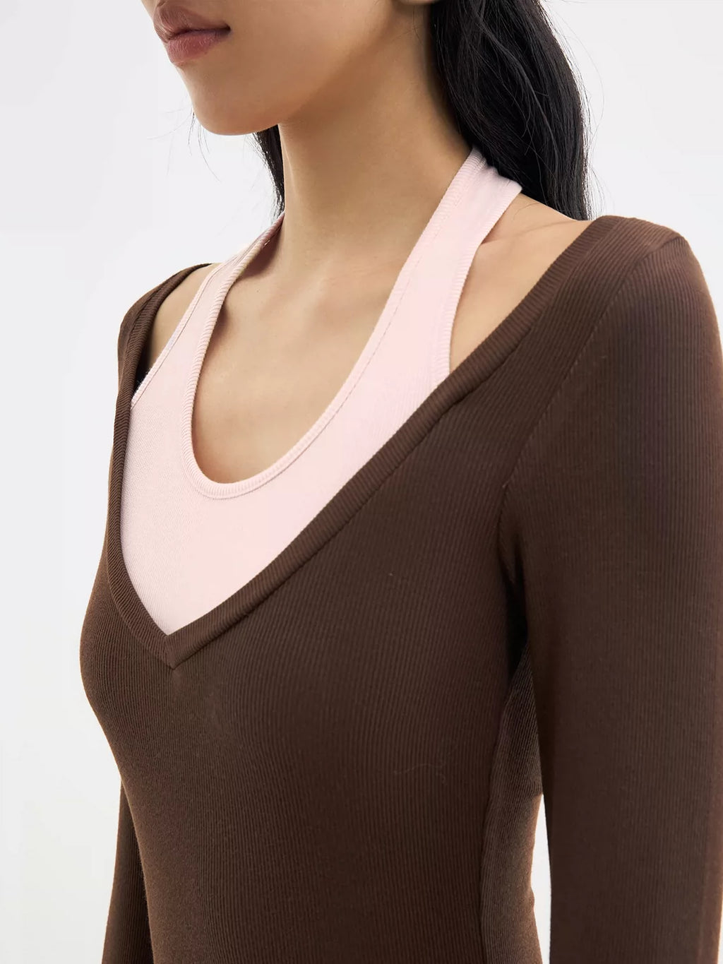 Contrast Mock-Layered Maxi Dress