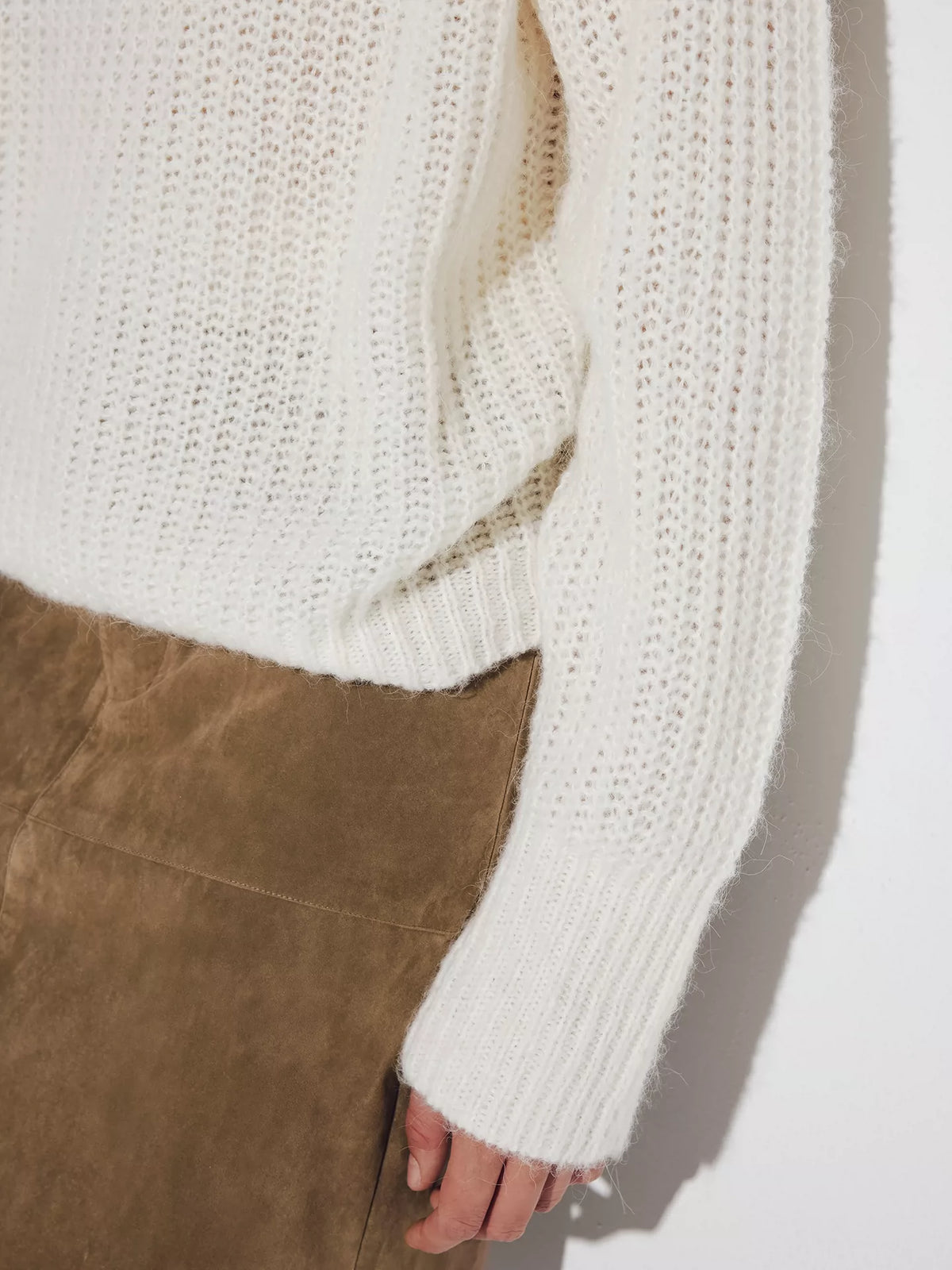 White Sheer Alpaca Cropped Sweater