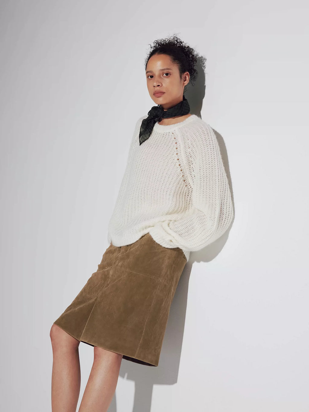 White Sheer Alpaca Cropped Sweater