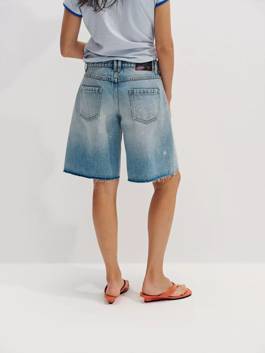 Splatter-Paint Ice-Blue Low-Rise Baggy Denim Jorts