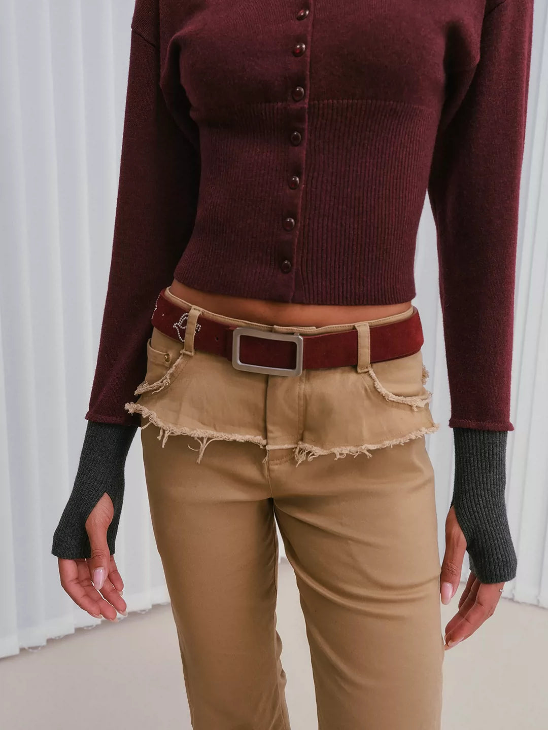 Ruched Khaki Cropped Cargo Pants