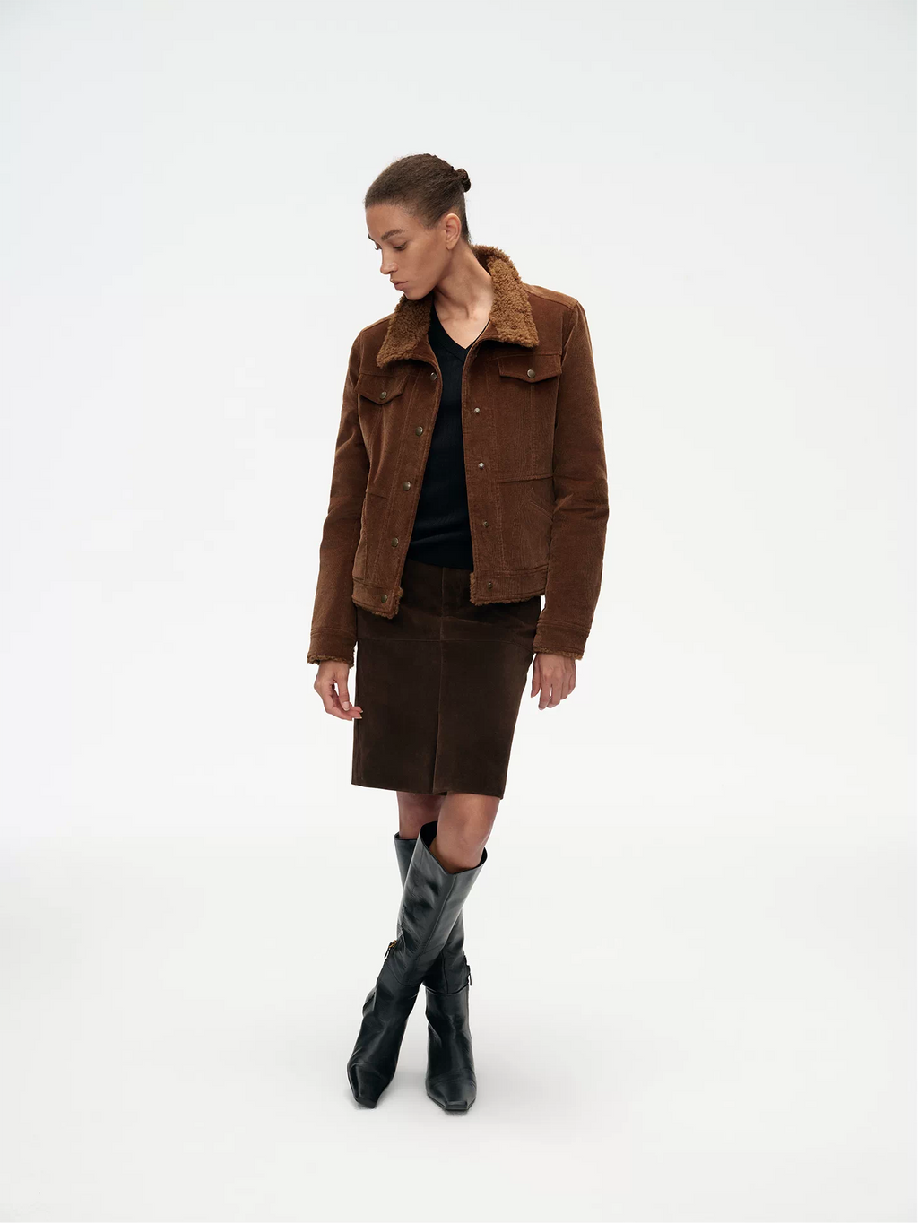 Faux Fur Collar Corduroy Jacket