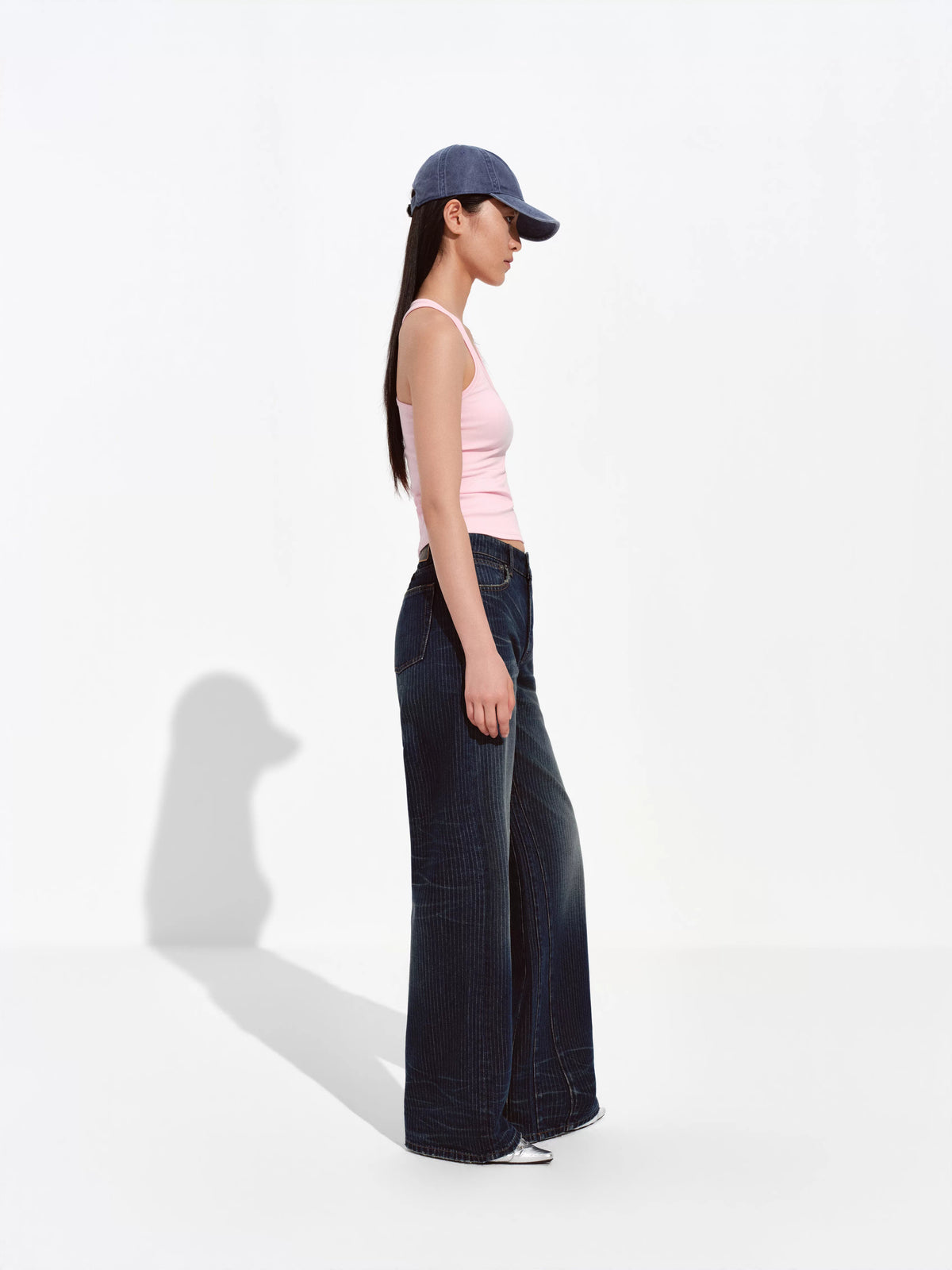 Pinstripe Whiskered Dark Blue Jeans