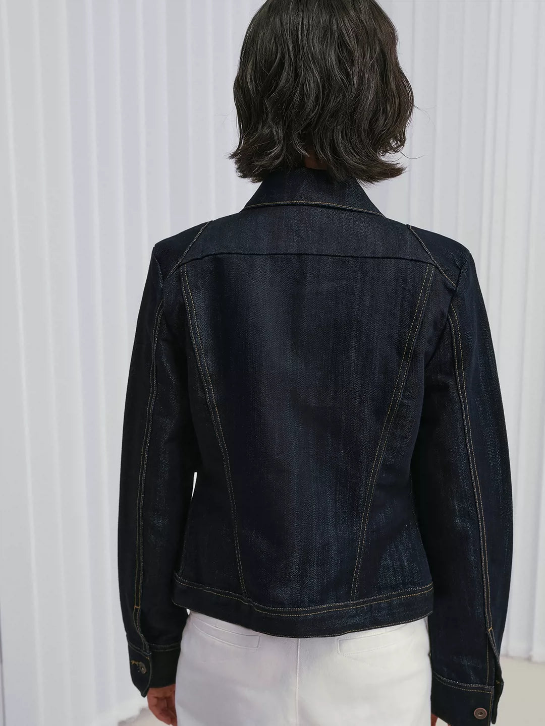 Tailored Metallic-Thread Slub Denim Jacket