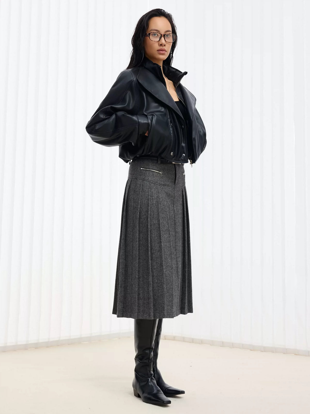Padded Cropped Leather Jacket