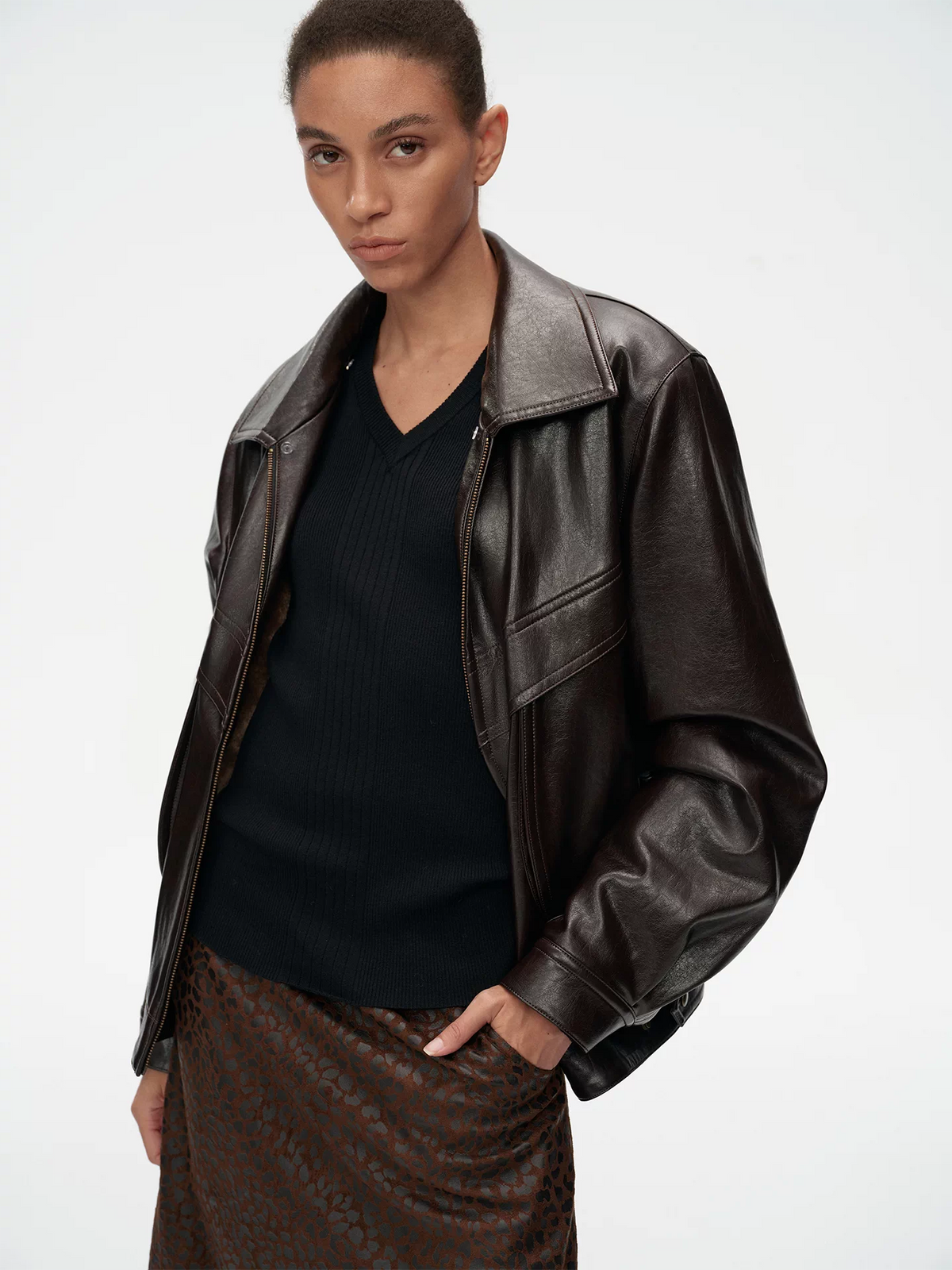 Detachable Fur Collar Leather Jacket