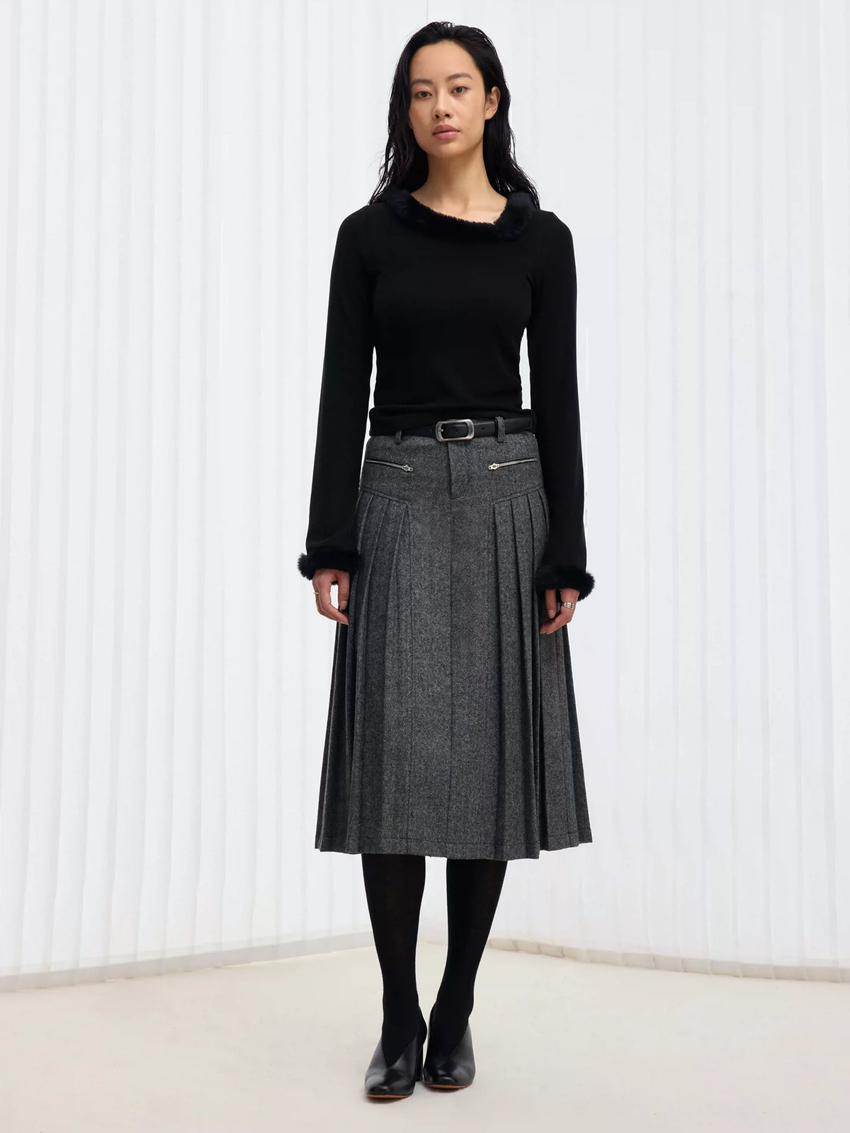 IFIKNOW Wool-Blend Pleated Maxi Skirt