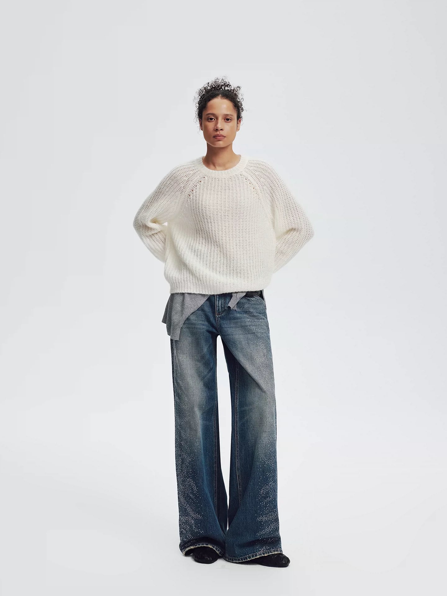 White Sheer Alpaca Cropped Sweater