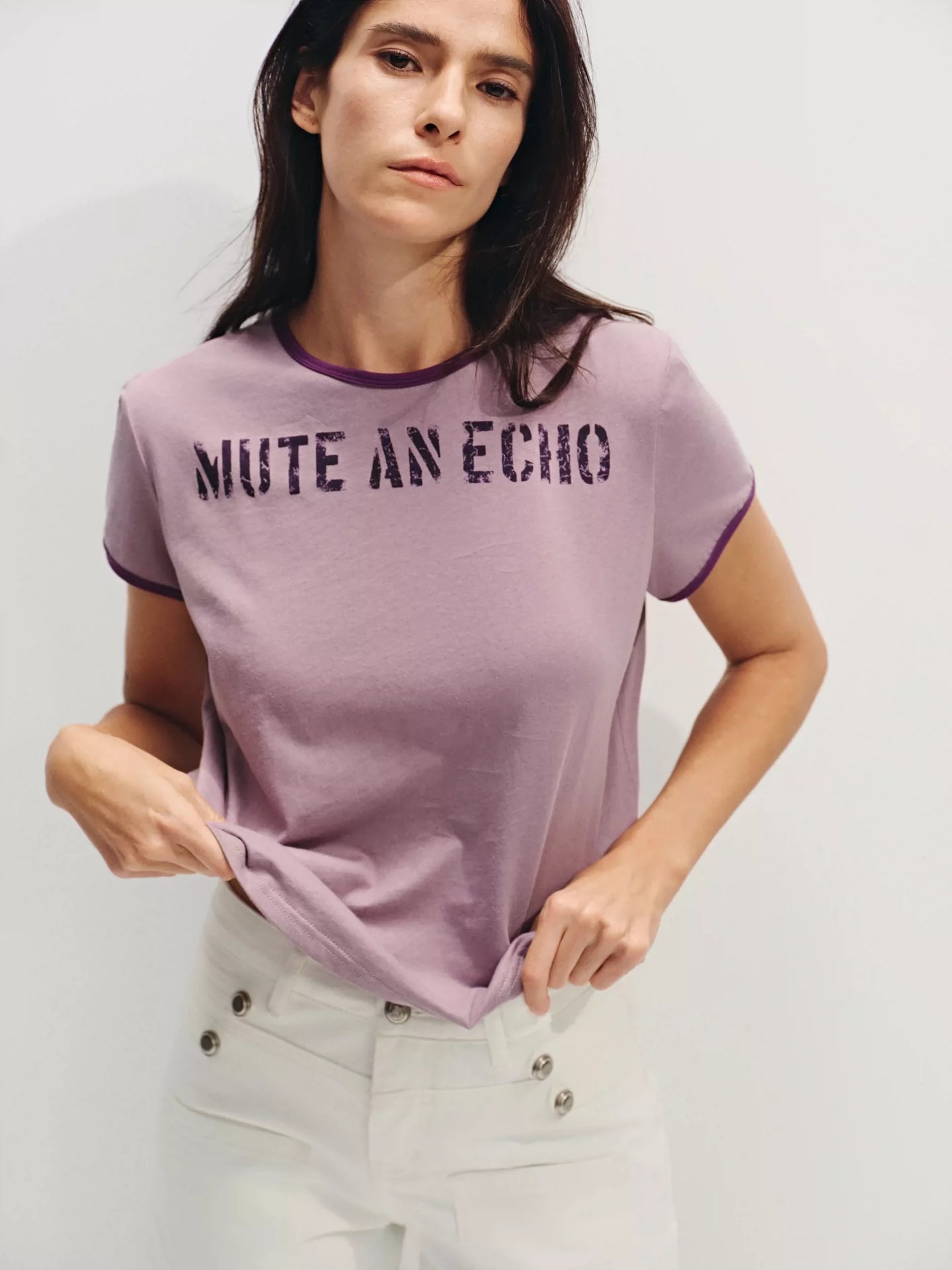 "Static Noise" Linen-Blend Ringer Tee