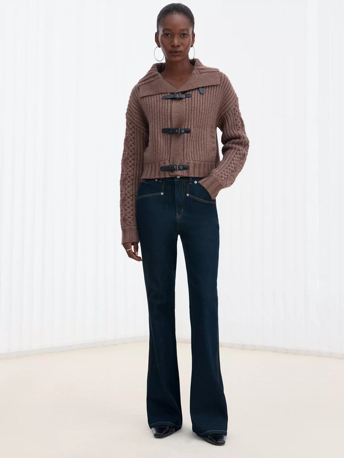 Deconstructed Green-Cast Micro-Flare Jeans