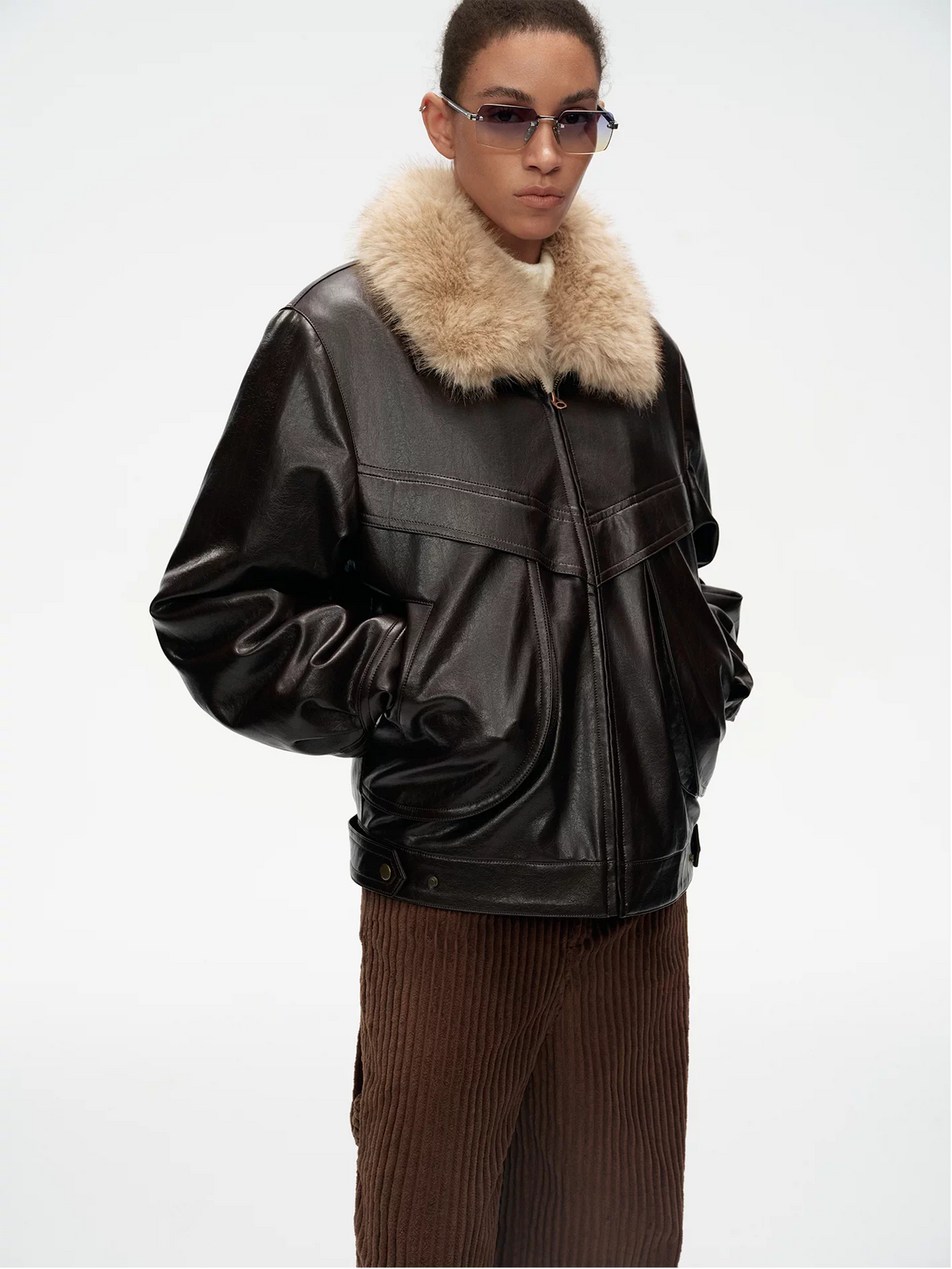 Detachable Fur Collar Leather Jacket