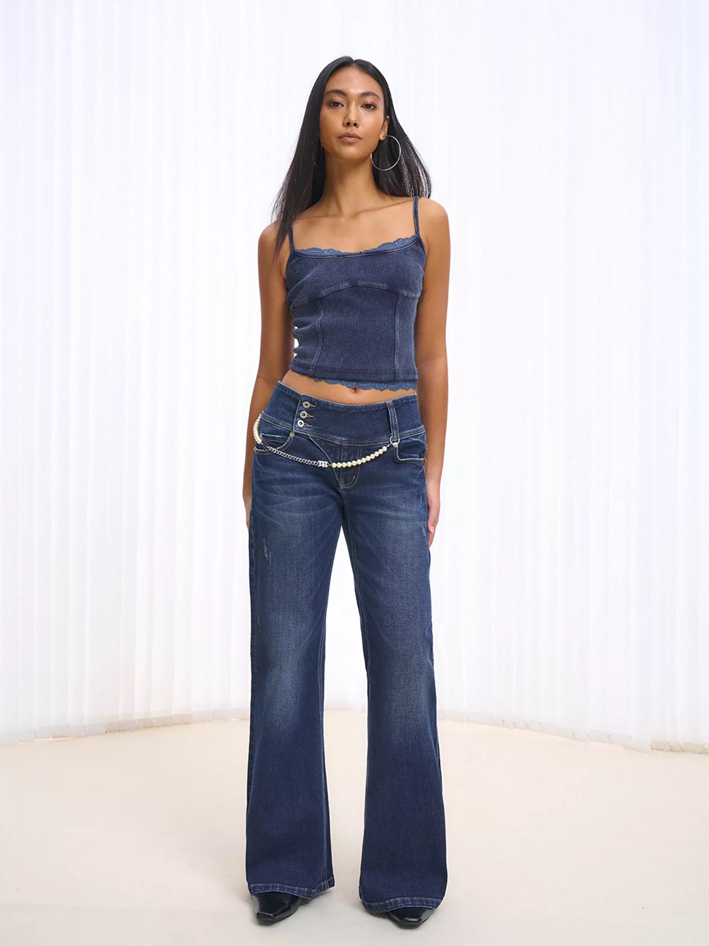 IFIKNOW Lace-Paneled Denim Camisole