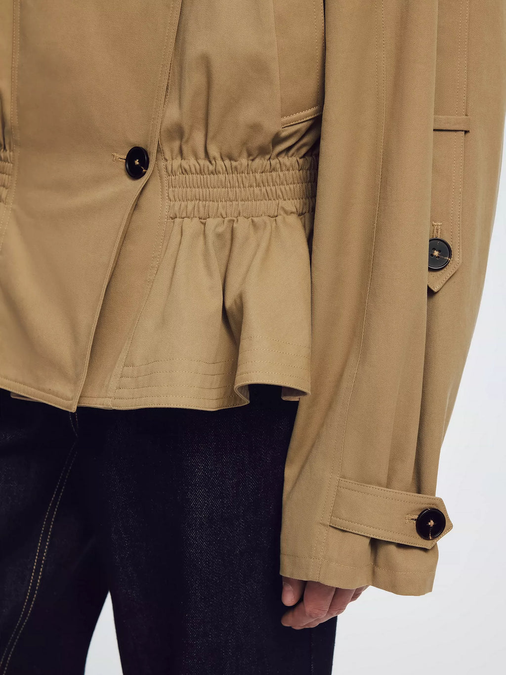 Khaki Ruffled Cropped Trench Coat