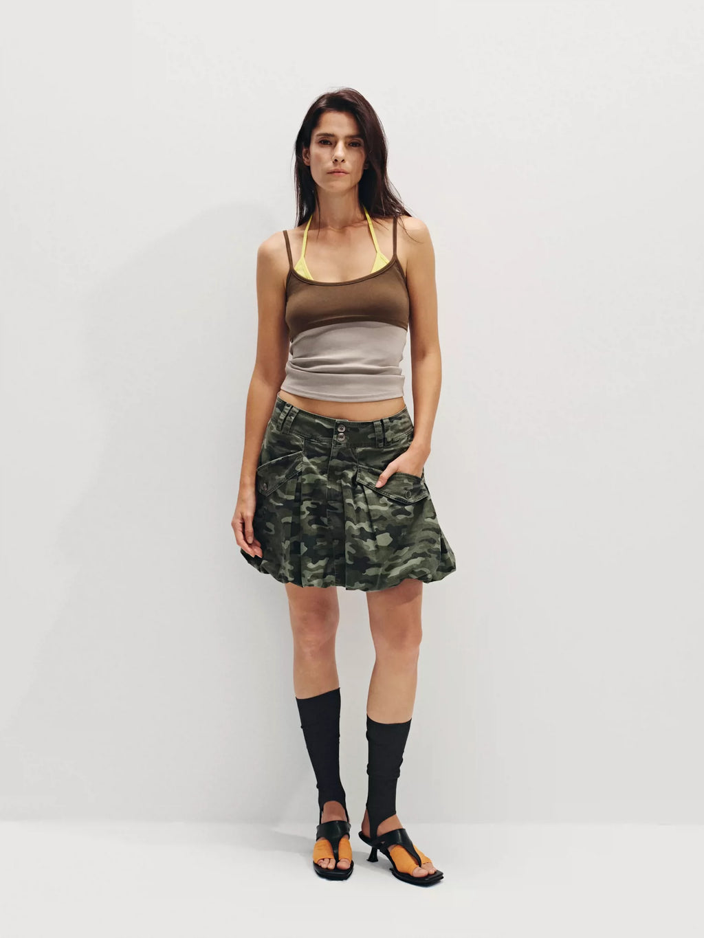 Distressed Camo Cargo Bubble Skirt