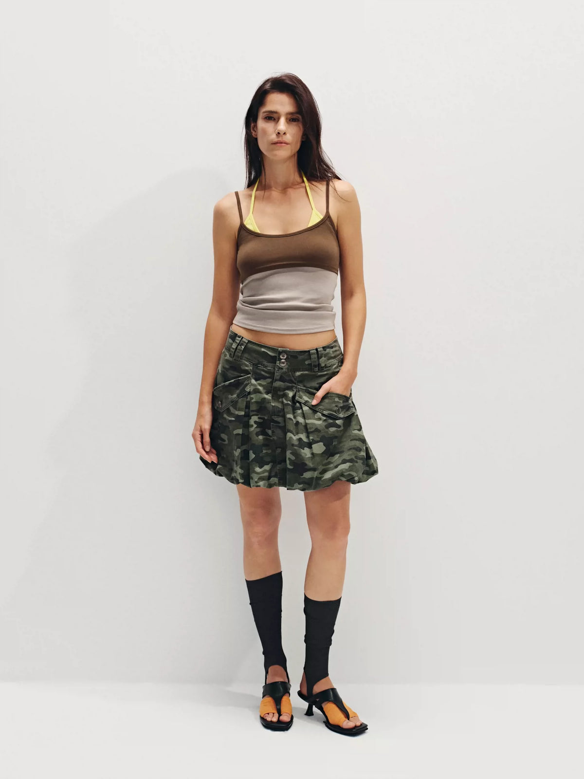 Distressed Camo Cargo Bubble Skirt