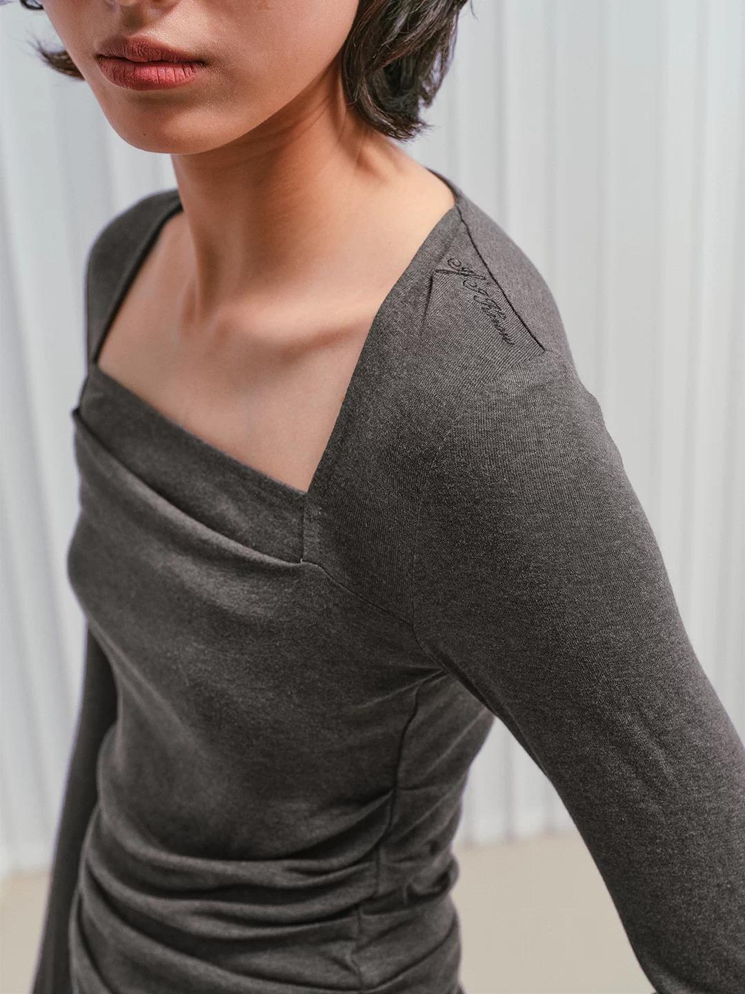 IFIKNOW Square-Neck Ruched Acetate-Cashmere Knit Top