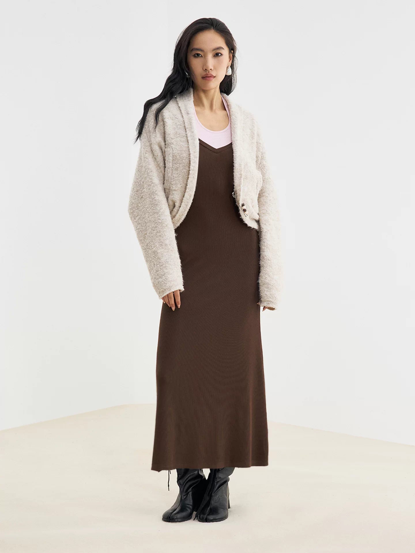 Contrast Mock-Layered Maxi Dress