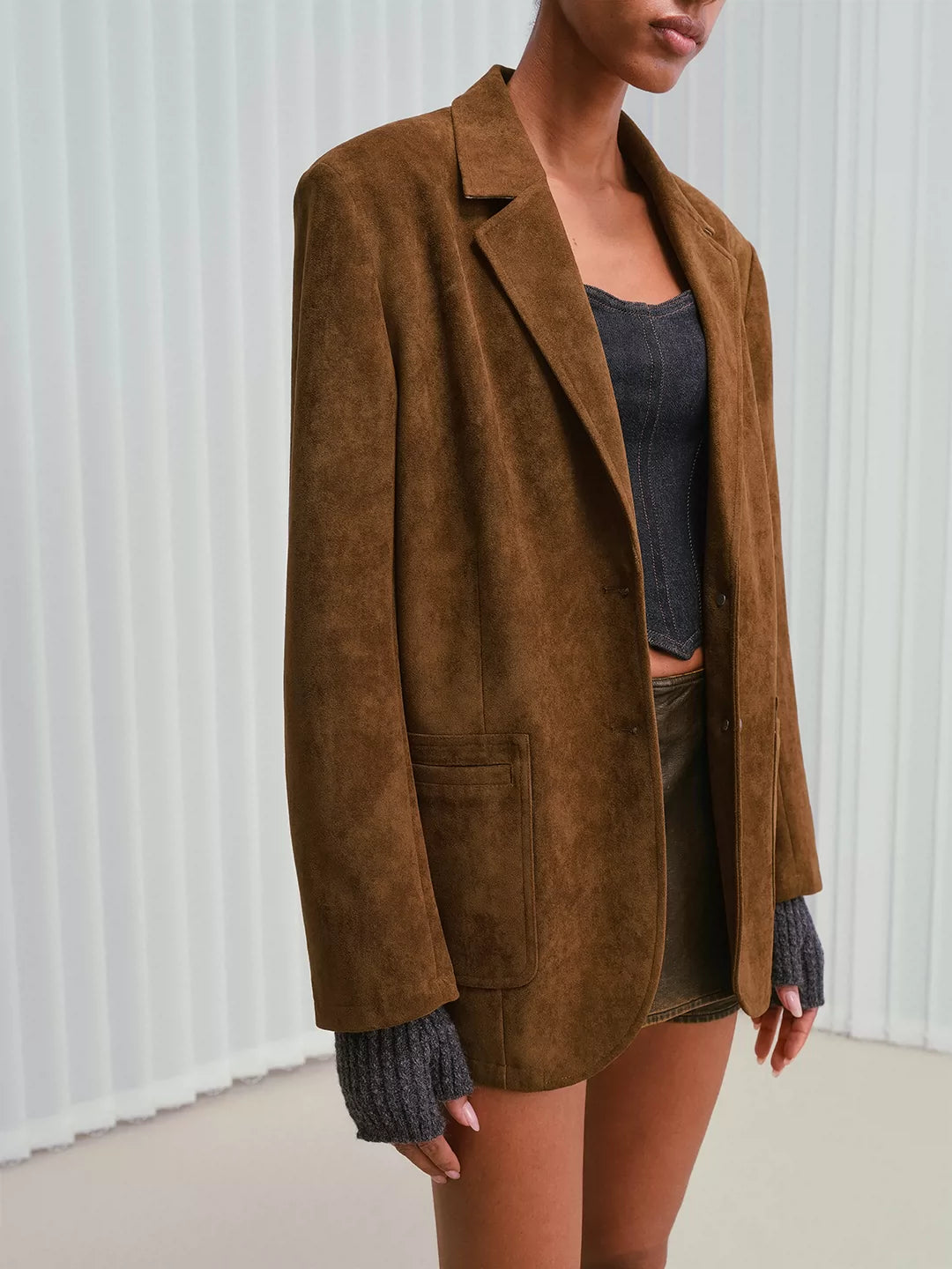 IFIKNOW Oversized Vintage Suede Blazer