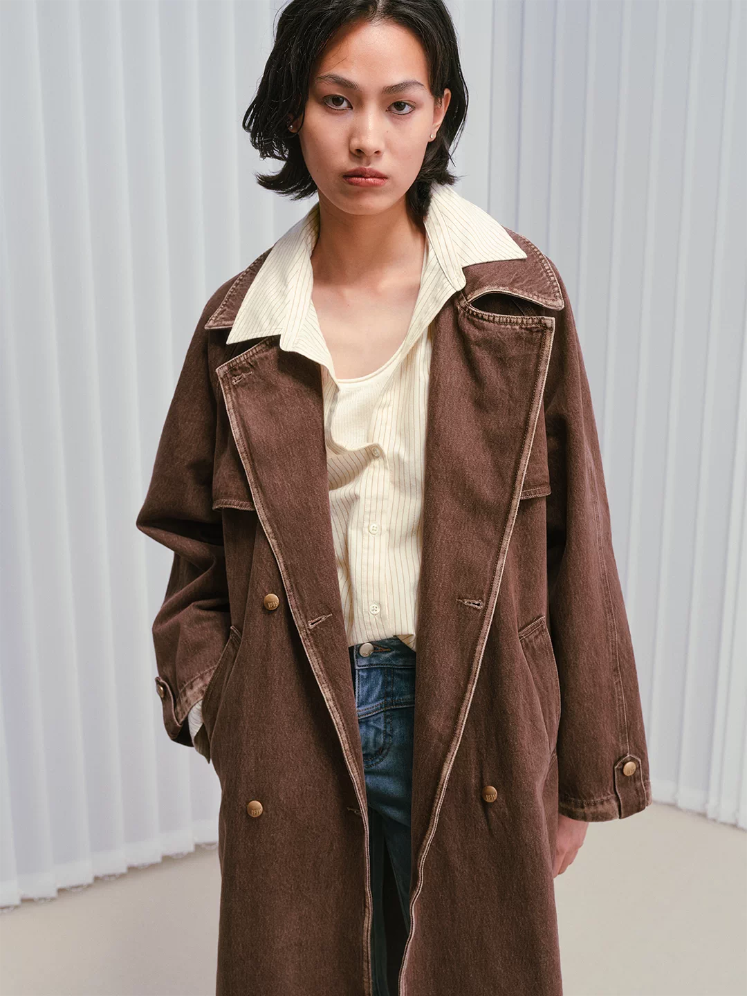 Belted Washed Denim Trench Coat