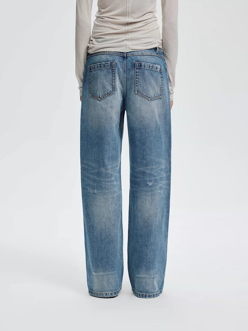 Light Wash Distressed Straight Jeans