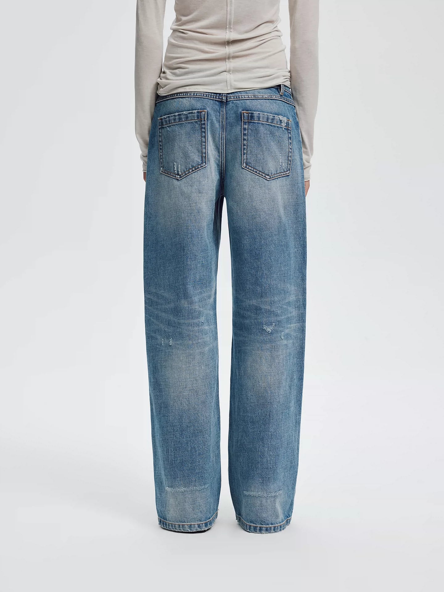 Light Wash Distressed Straight Jeans