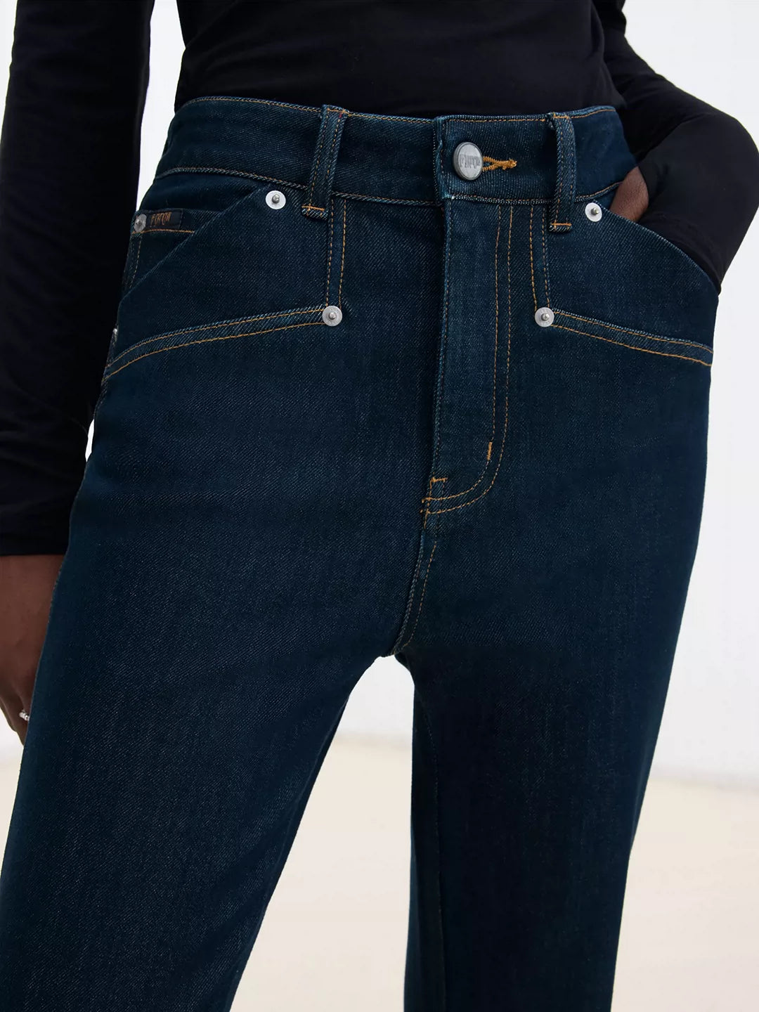 Deconstructed Green-Cast Micro-Flare Jeans