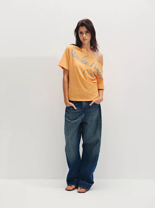 "Cool Holiday" Asymmetric Linen-Blend Resort Tee