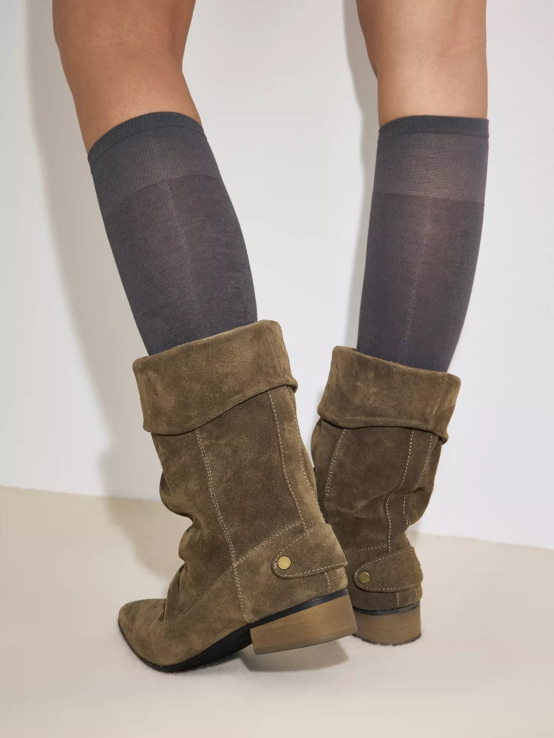 Pointed-Toe Suede Slouch Boots