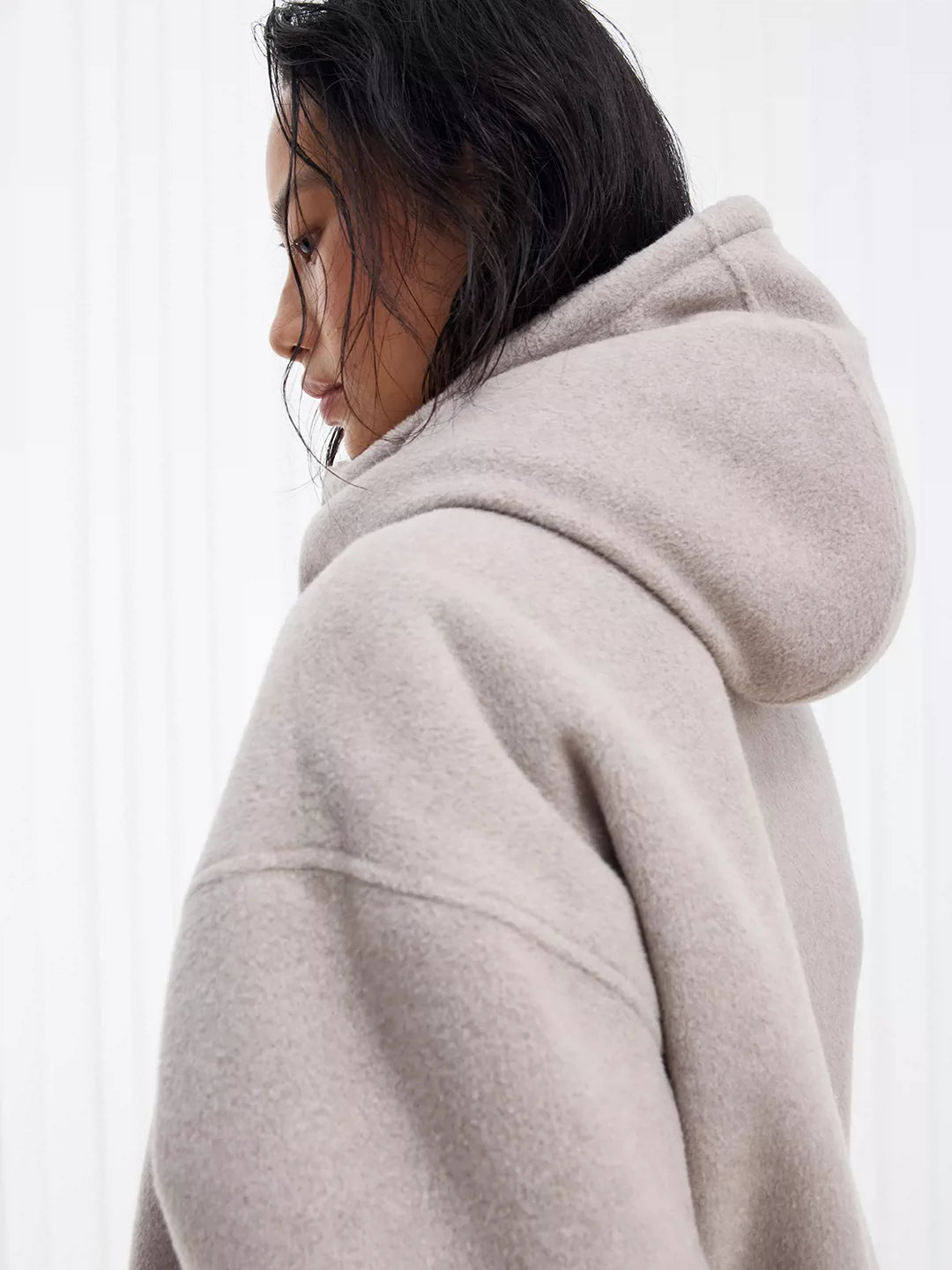 Double-Faced Wool Paneled Fur Hooded Jacket