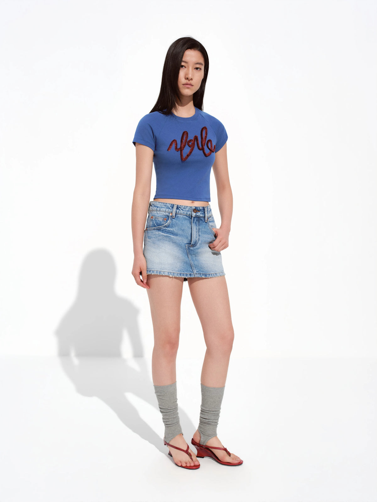 Lightning-Placket Gradient Wash Denim Skort