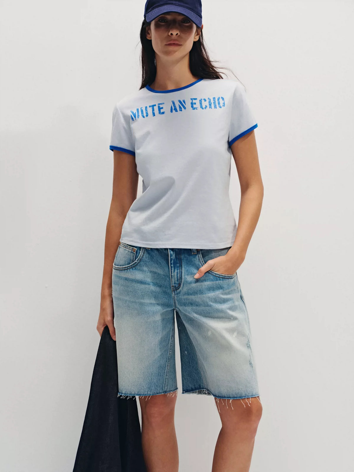 Splatter-Paint Ice-Blue Low-Rise Baggy Denim Jorts