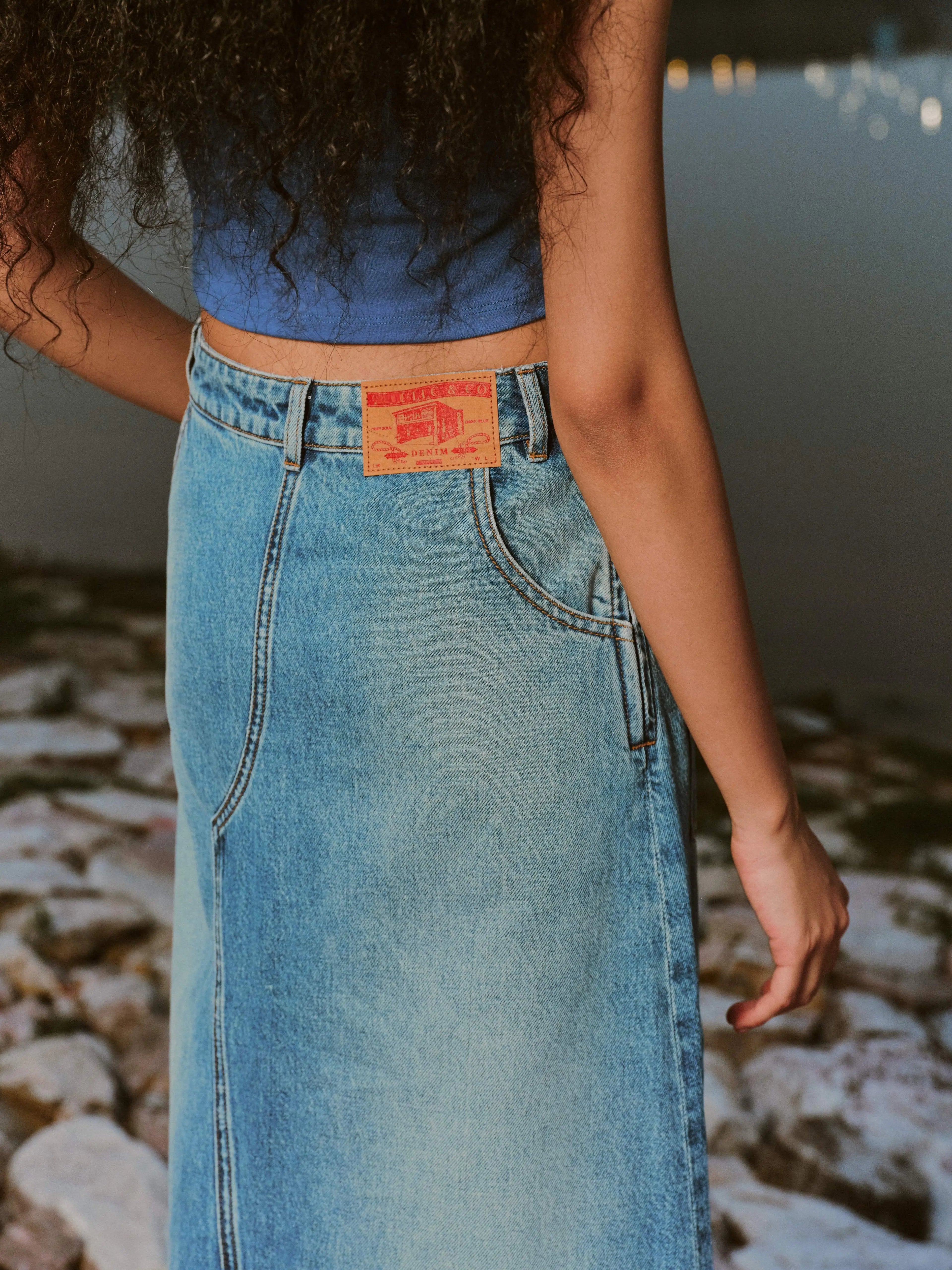 IFIKNOW Reversible Slit Washed Denim Maxi Skirt