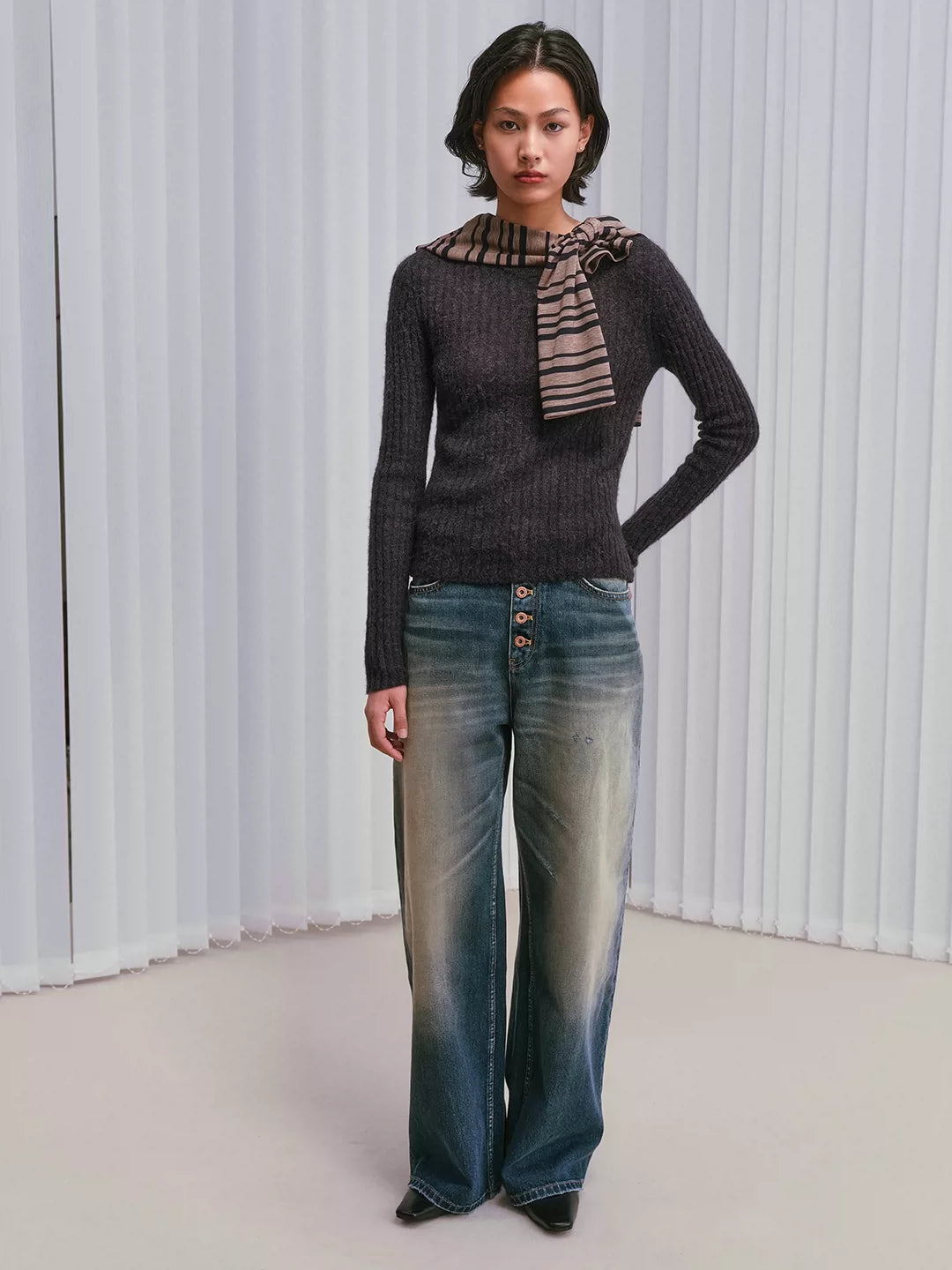 Premium Mud-Wash Wide-Leg Jeans